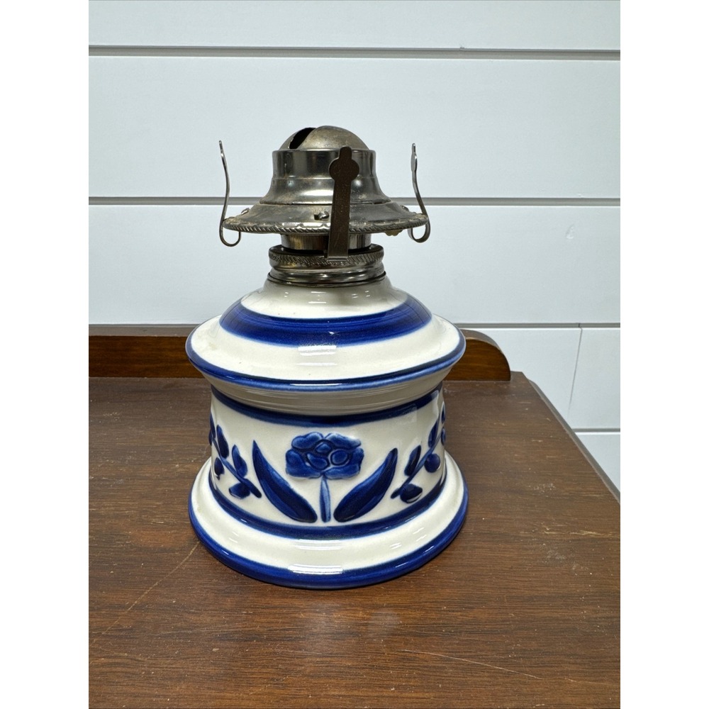 Lamplight Farms Vintage Blue White Floral Ceramic Oil Lamp Base Made in USA